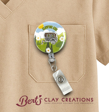 Glamping Girl Badge Topper – Swappable Badge ID Clip – Camping Gift – Handmade Work Accessory – Outdoor Adventure Badge Flair